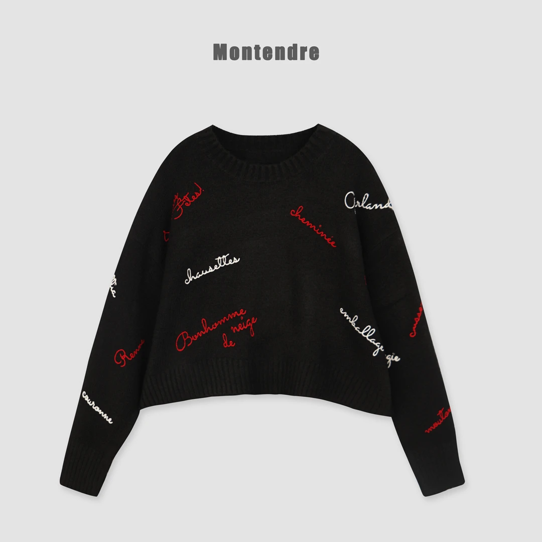 【胖虎家】 秋冬上新 A 时尚休闲刺绣百搭短款针织上衣