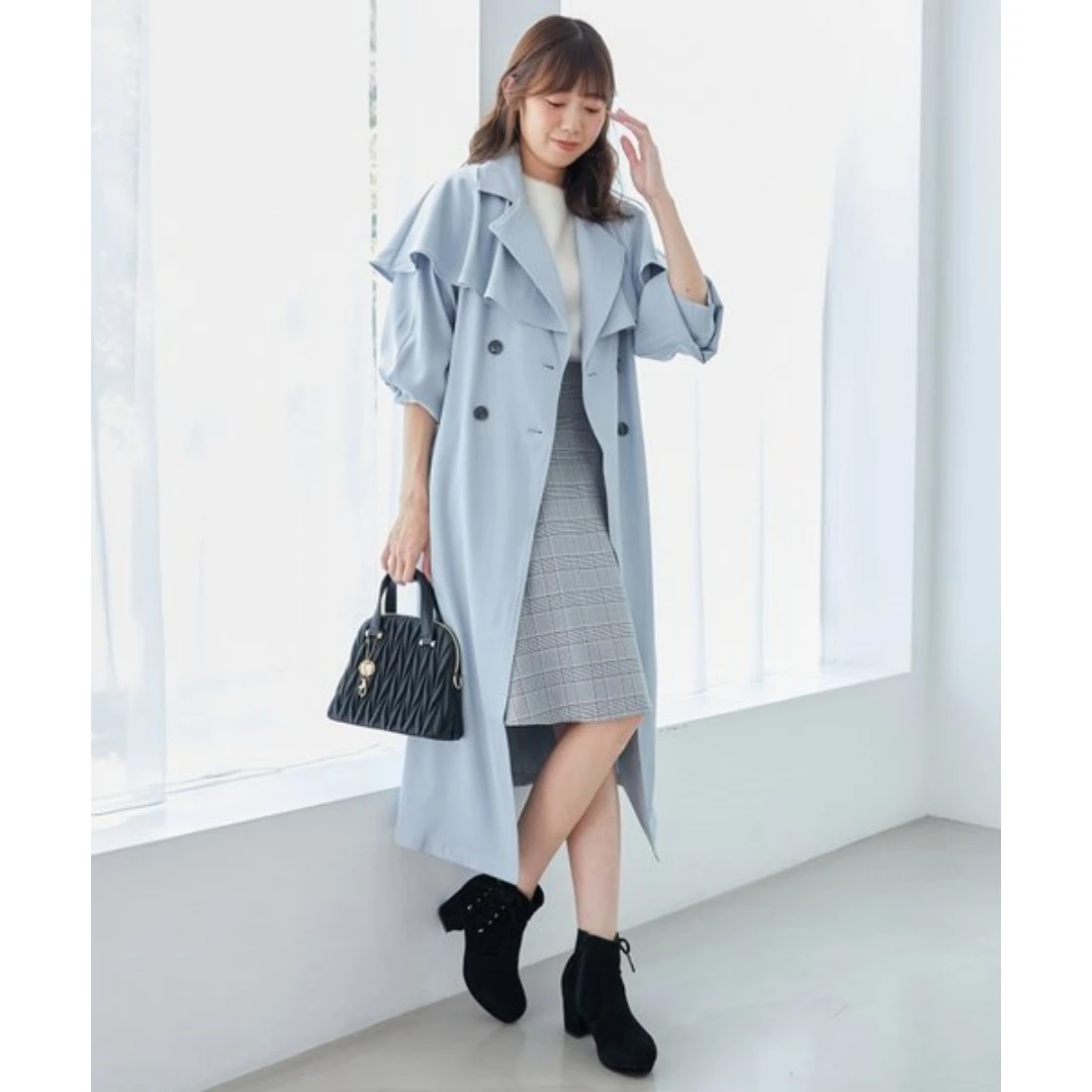 【强哥外贸】 秋季新款 M 时尚气质休闲宽松斗篷腰带风衣