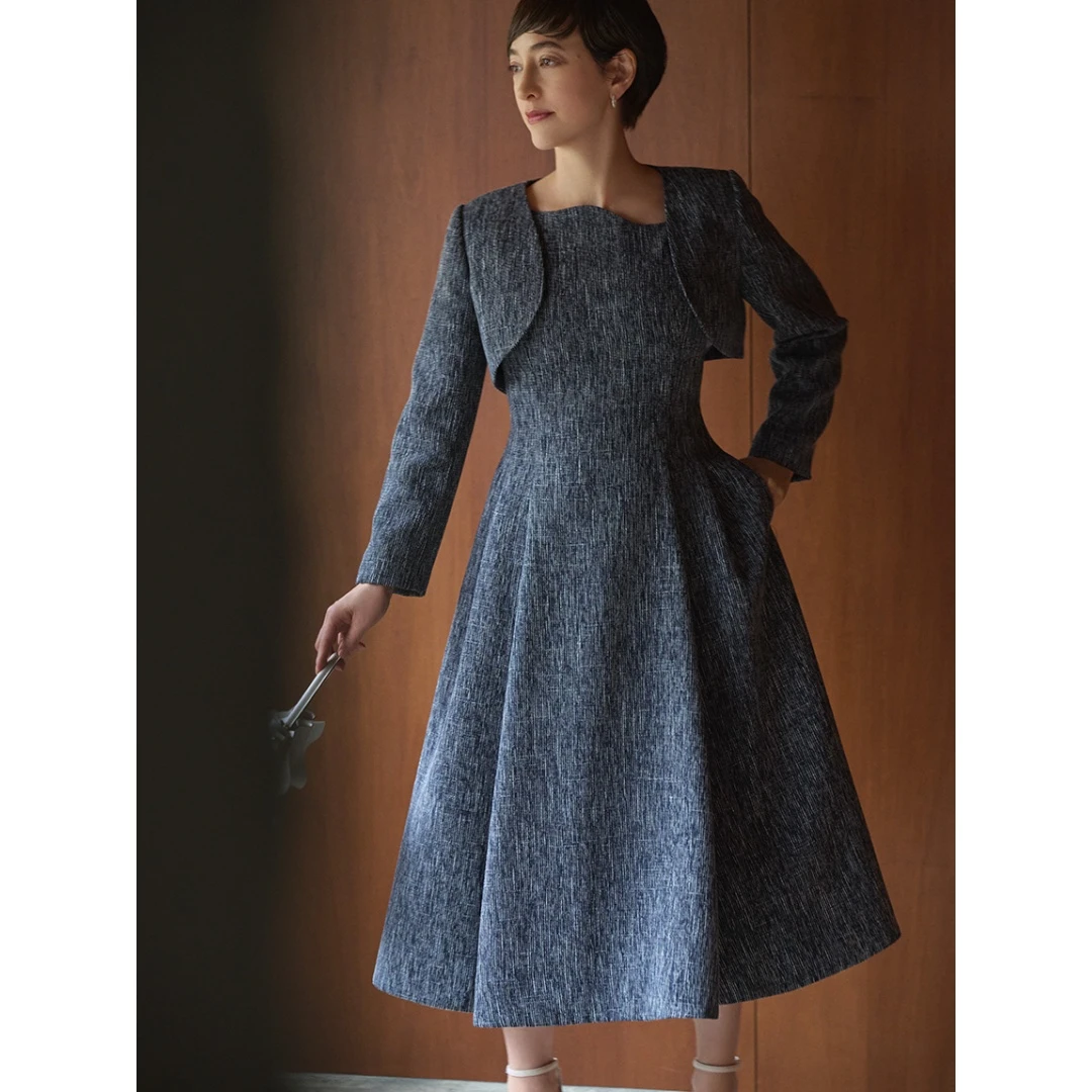 【强哥外贸】 秋季新款 C 时尚休闲气质百搭粗花呢连衣裙