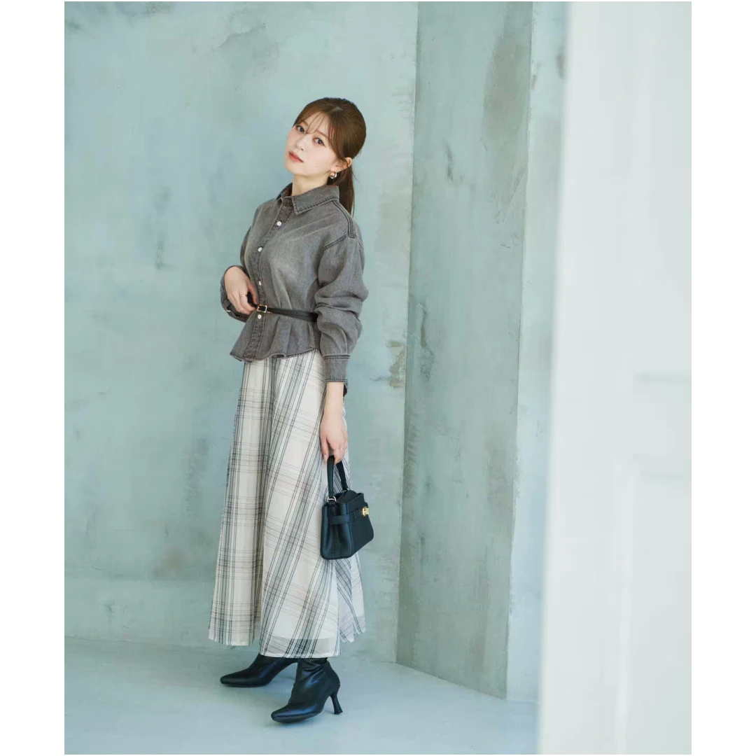 【强哥外贸】 秋季新款 P 高腰时尚气质显瘦百搭格纹半身裙