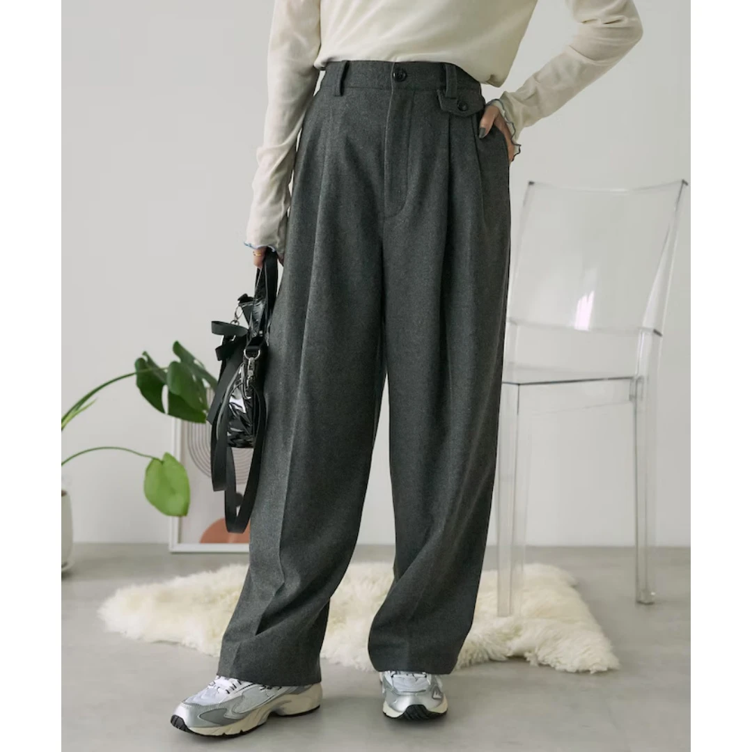 【强哥外贸】秋冬杂志款 F 羊毛混纺保暖阔腿百搭休闲裤女