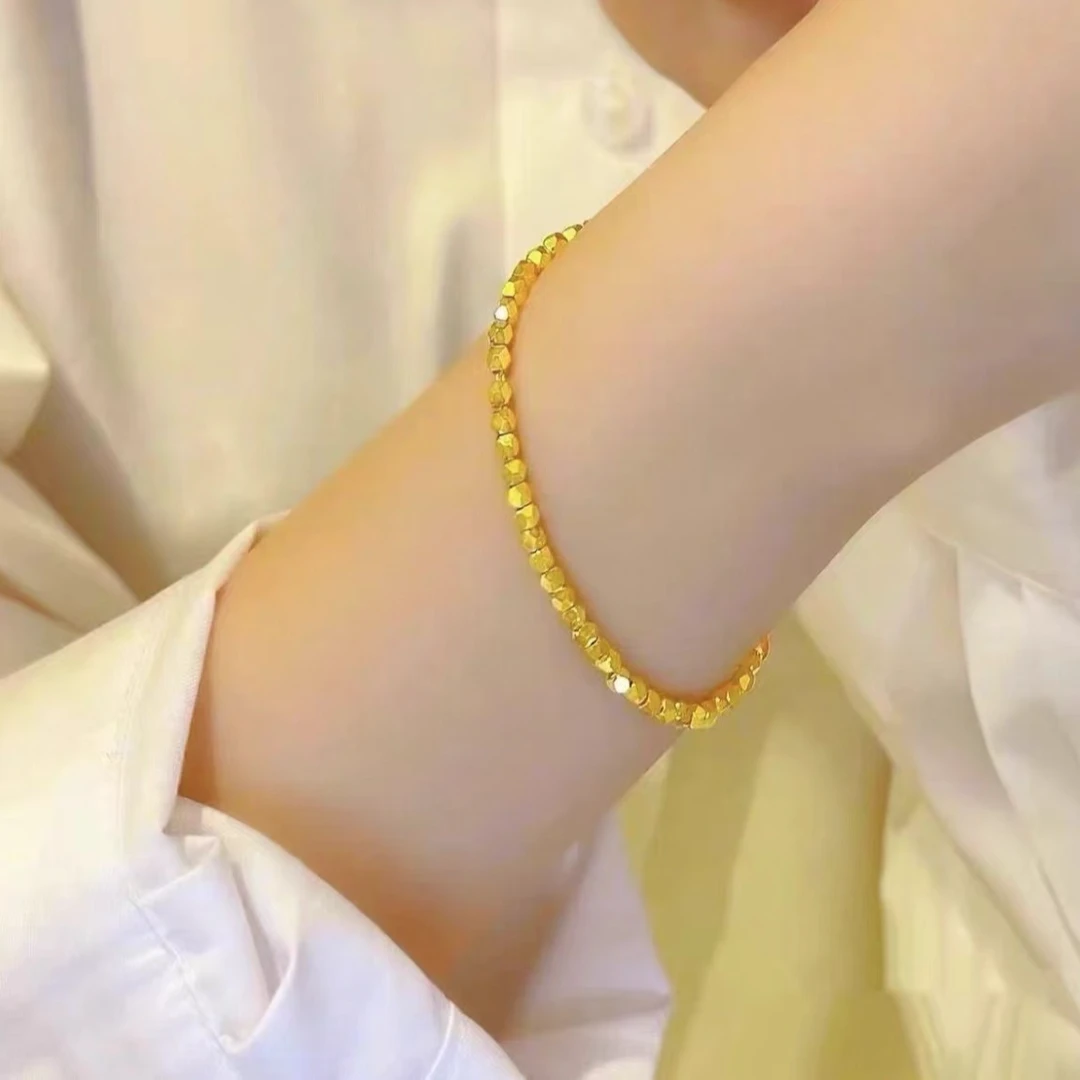 爱一足金999 卡3碎冰冰蹦迪手串黄金手串时尚百搭素款气质经典