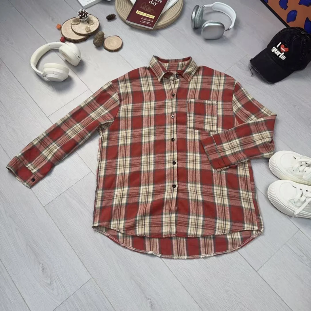 【蟹蟹推荐】2024秋冬季新款时尚百搭磨毛格子衬衣7633