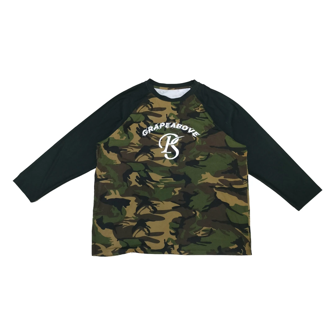 2024秋季新款休闲时尚百搭拼色迷彩长袖T恤5424