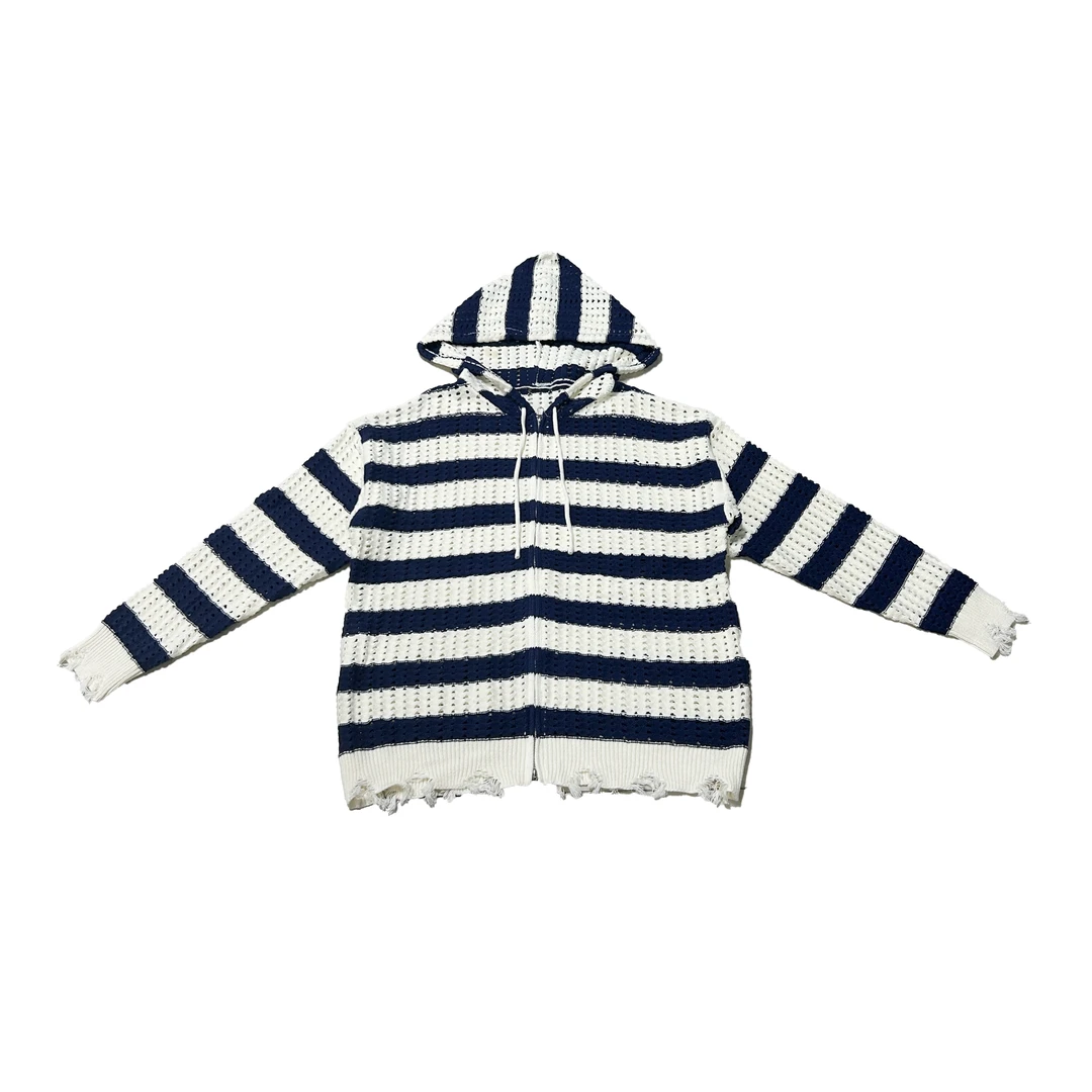 2024早秋新款时尚休闲连帽条纹毛衣针织长袖4920