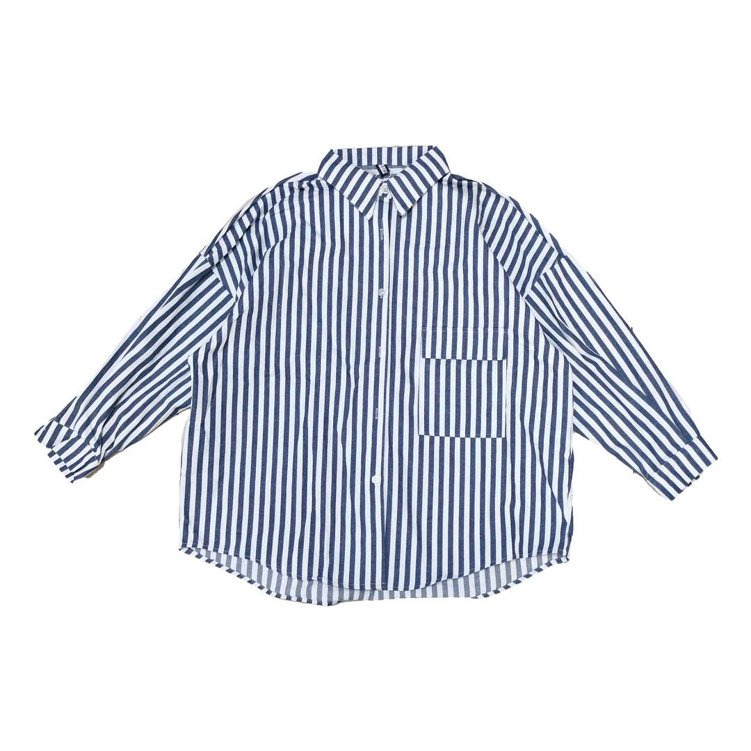 2024秋季新款休闲宽松百搭长袖竖条纹衬衫牛仔外套6821