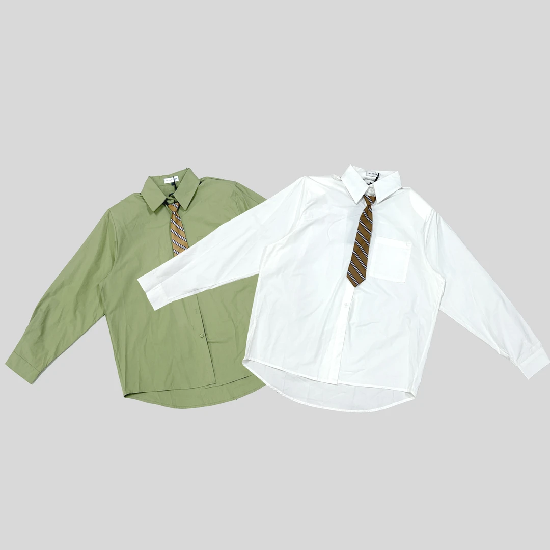 2024夏季新款休闲宽松领带纯色长袖衬衫外套4703