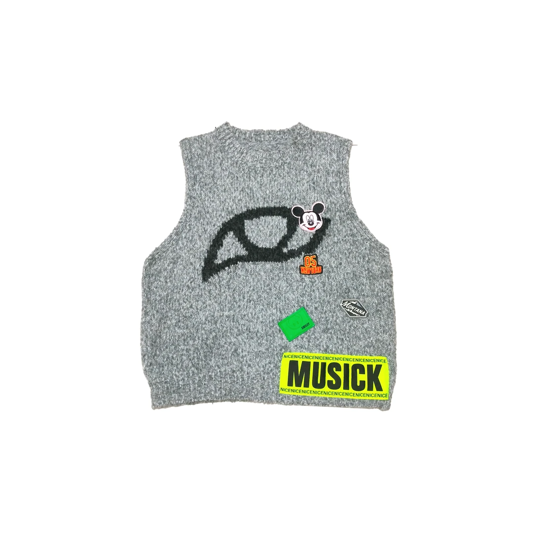 2024秋季新款宽松百搭时尚卡通针织毛衣背心6059