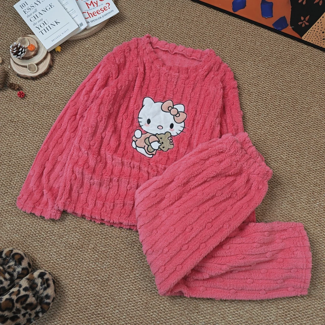 2024秋冬季新款卡通长袖加绒加厚休闲套装7077