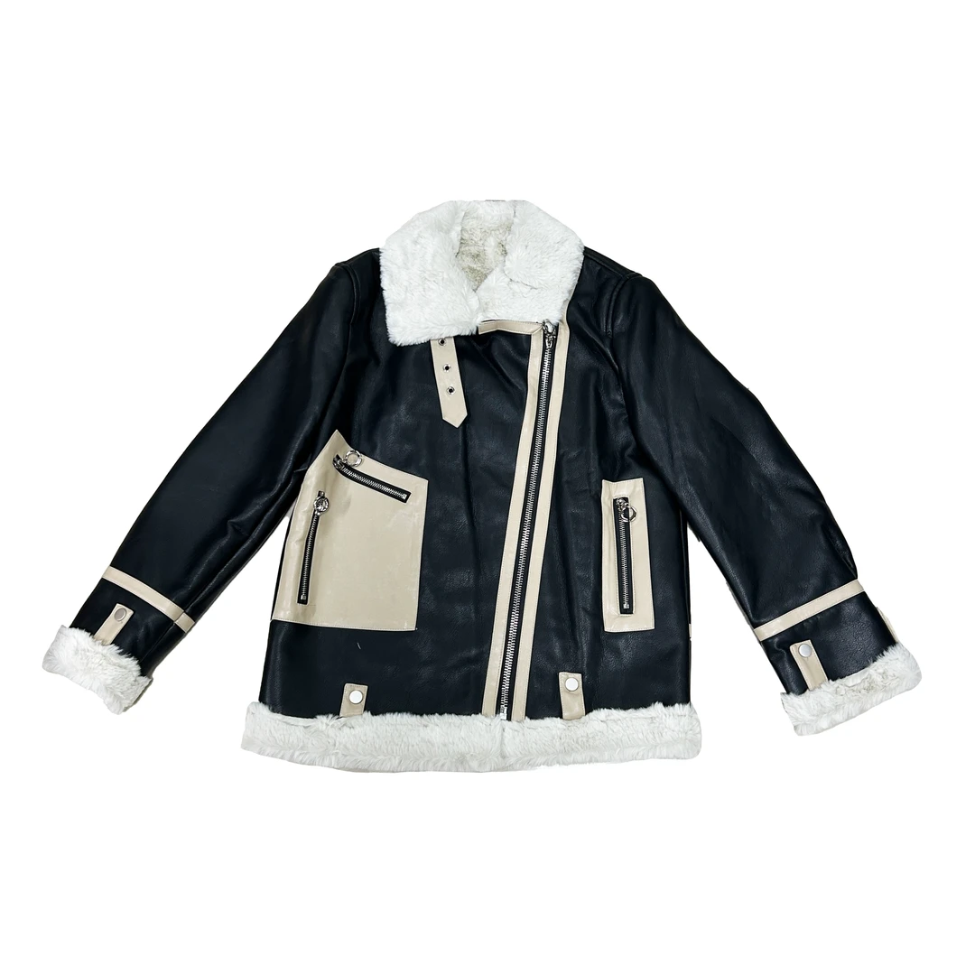 2024年秋冬新款时尚百搭休闲加绒加厚长袖皮外套7192