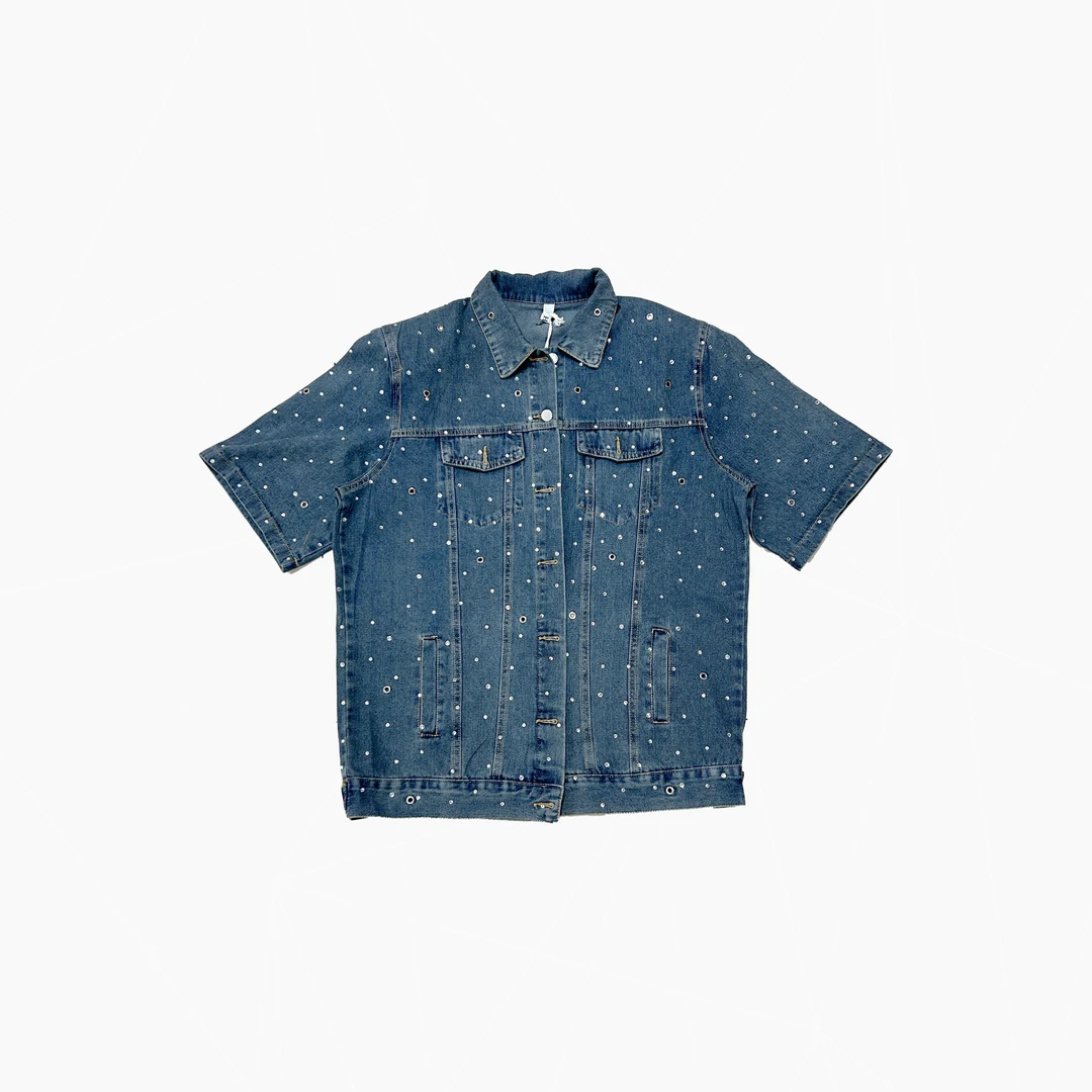 2024年夏季新款休闲时尚烫钻重工短袖牛仔外套4490