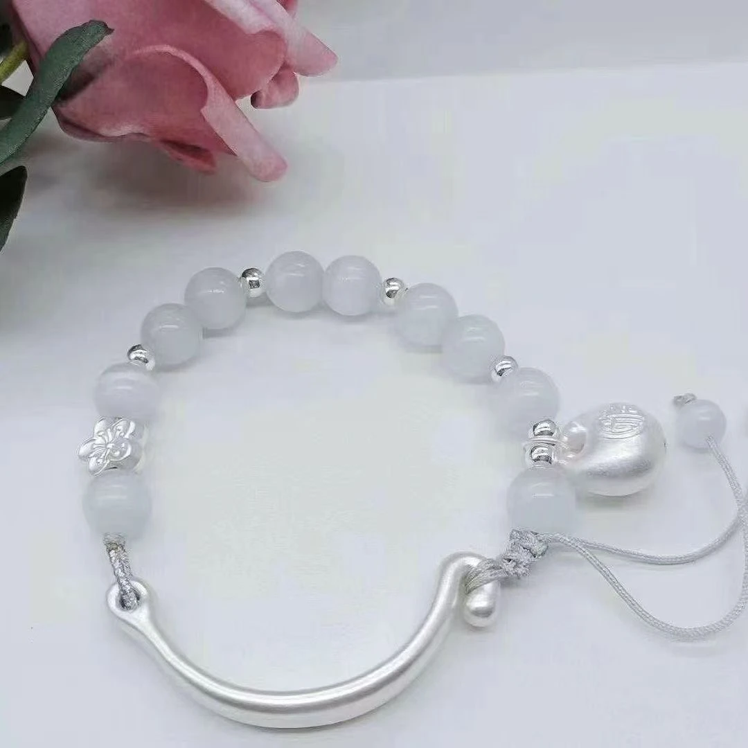 足银手链 足银999胖福半镯纯手工编织平安锁好运连连时尚百搭