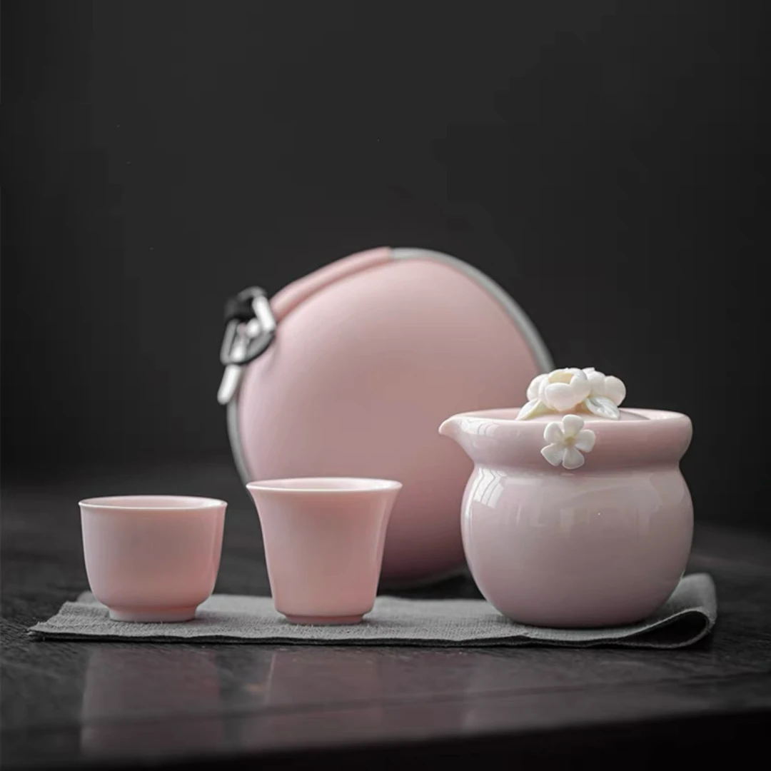 M29户外旅行粉色玫瑰快客杯茶壶茶具套装便携茶具2090