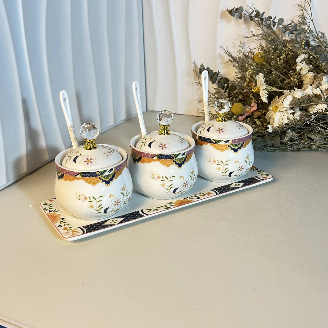 【闪购商品】 F17橘色钻石欧式轻奢兰色陶瓷陶瓷调料罐2073