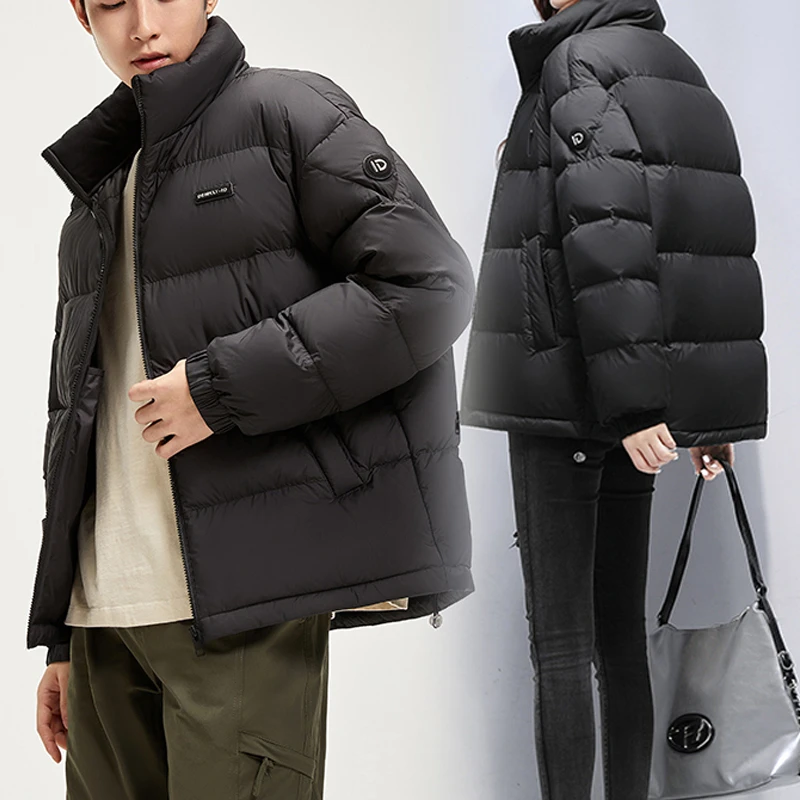 丫丫短款羽服绒2024新款冬季情侣款纯色立领休闲保暖面包服外套