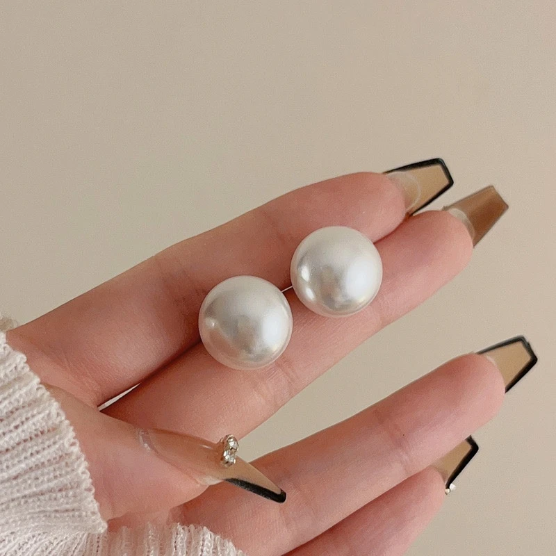 米丁 铜合金仿珍珠耳饰 法式圆形馒头耳环轻奢高级感时尚气质极