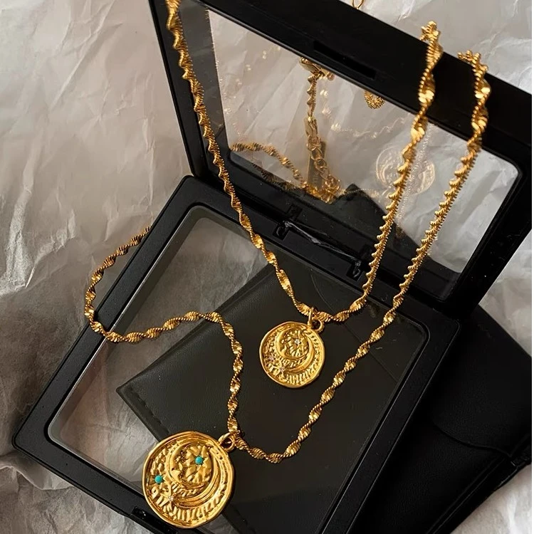 白百何同款欧美复古星月金色圆形轻设计氛围感小饰品