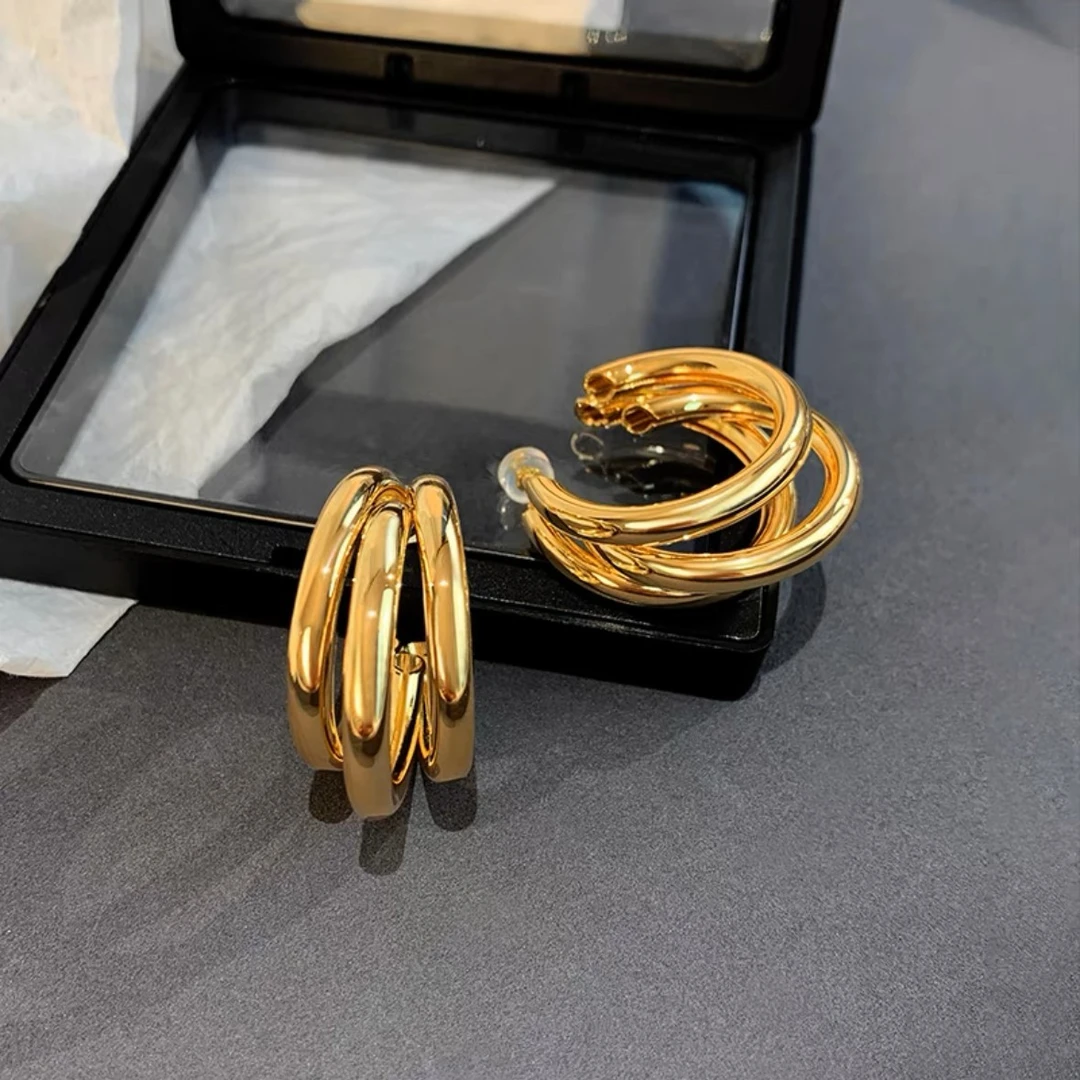 米丁 铜合金耳饰 欧美三管高级感夸张金属耳环新款爆款耳饰饰品