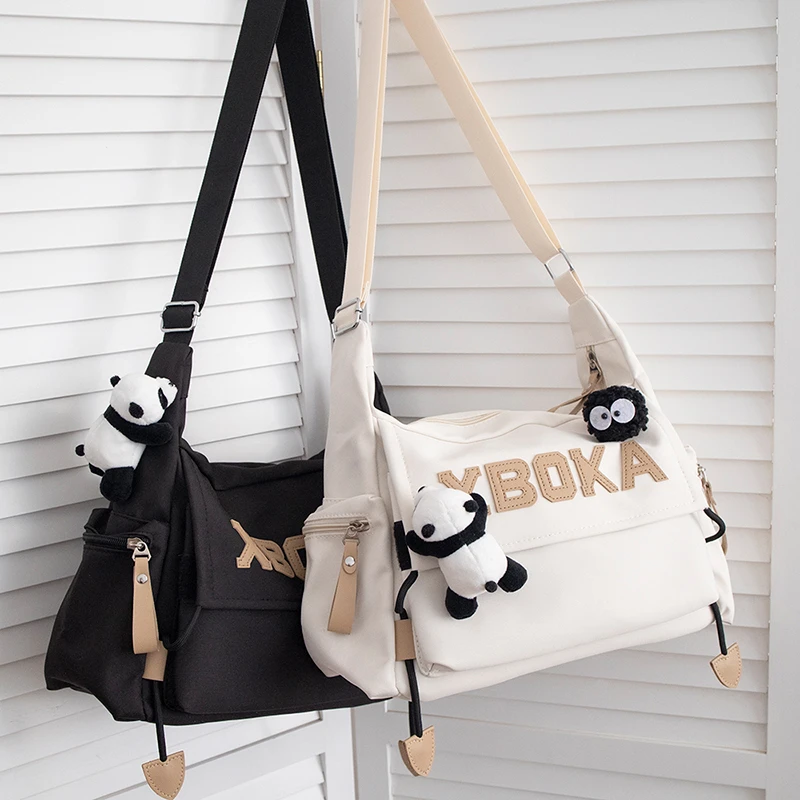 ins工装风大容量斜挎包女潮大学生上课包休闲单肩包男士2024新款