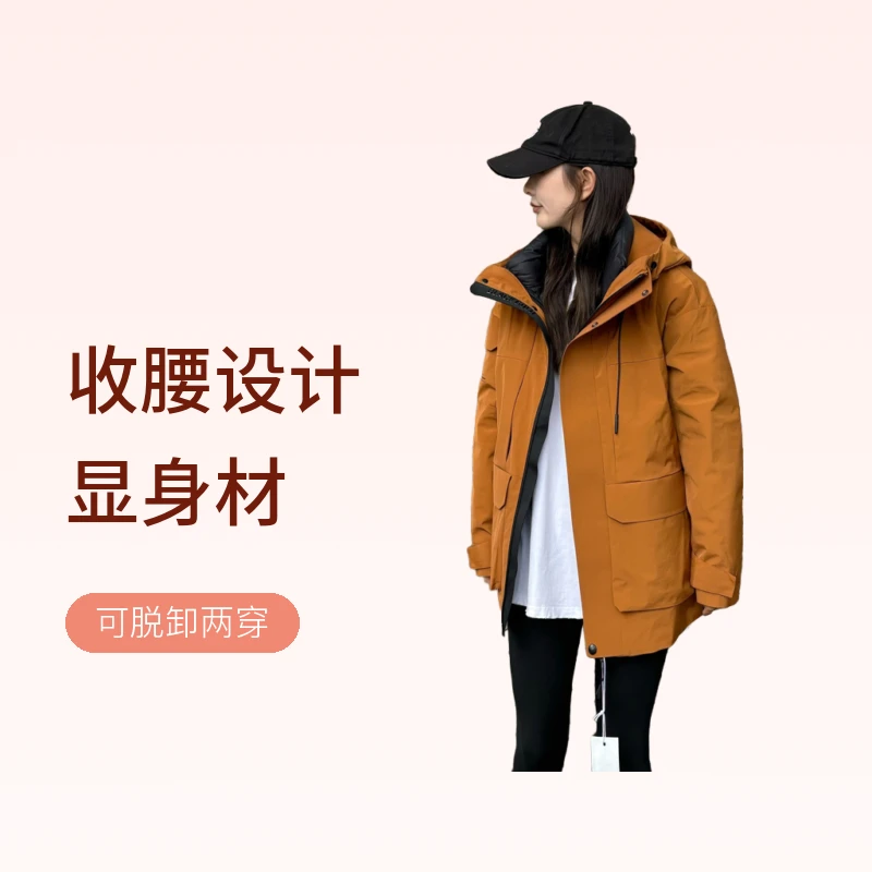 欧洲站新款高级感休闲收腰小个子风衣工装外套女春秋冬羽绒冲锋衣