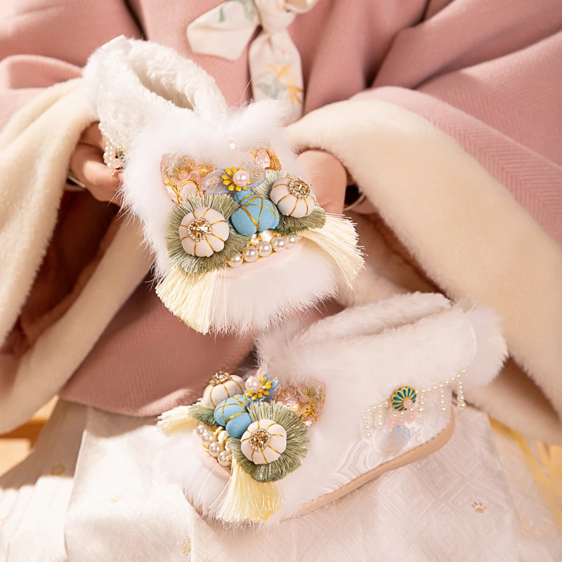 复古国风原创设计时尚新年虎头棉鞋汉服鞋绣花鞋童鞋童靴女款秋冬