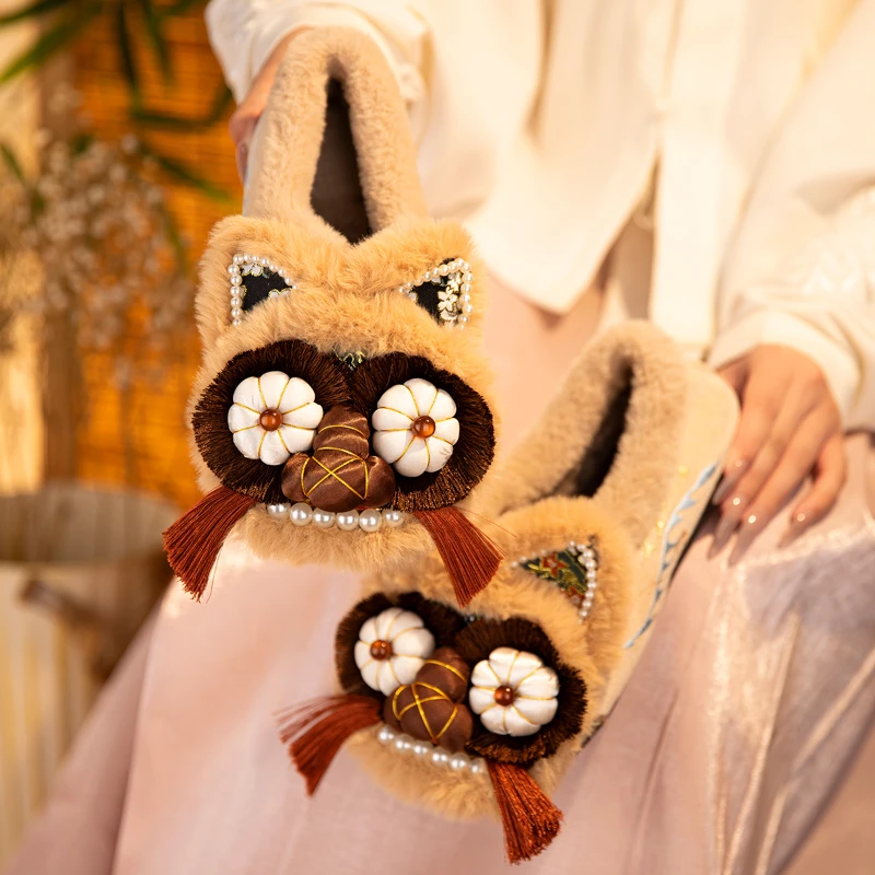 秋冬棉鞋虎头鞋国风汉服鞋手工布鞋原创老虎鞋手工绣娘DIY成人女