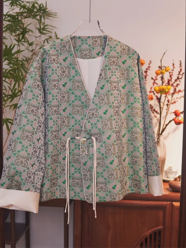 上久楷正品福禄满堂新中式绿葫芦宋锦外套设计款带钢印