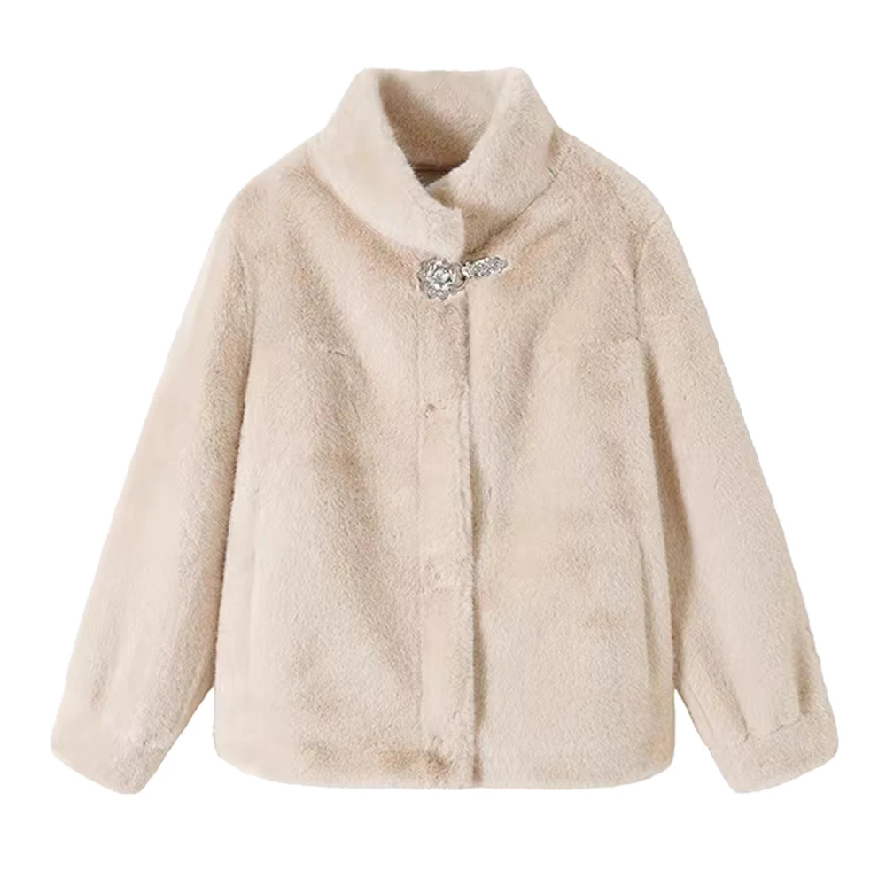 AMYSURE爱米修新款北欧貂短款钻扣立领保暖外套A1805