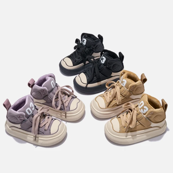 儿童软底迎新保暖新款女童时尚加绒二棉休闲系带板鞋百搭网红款潮