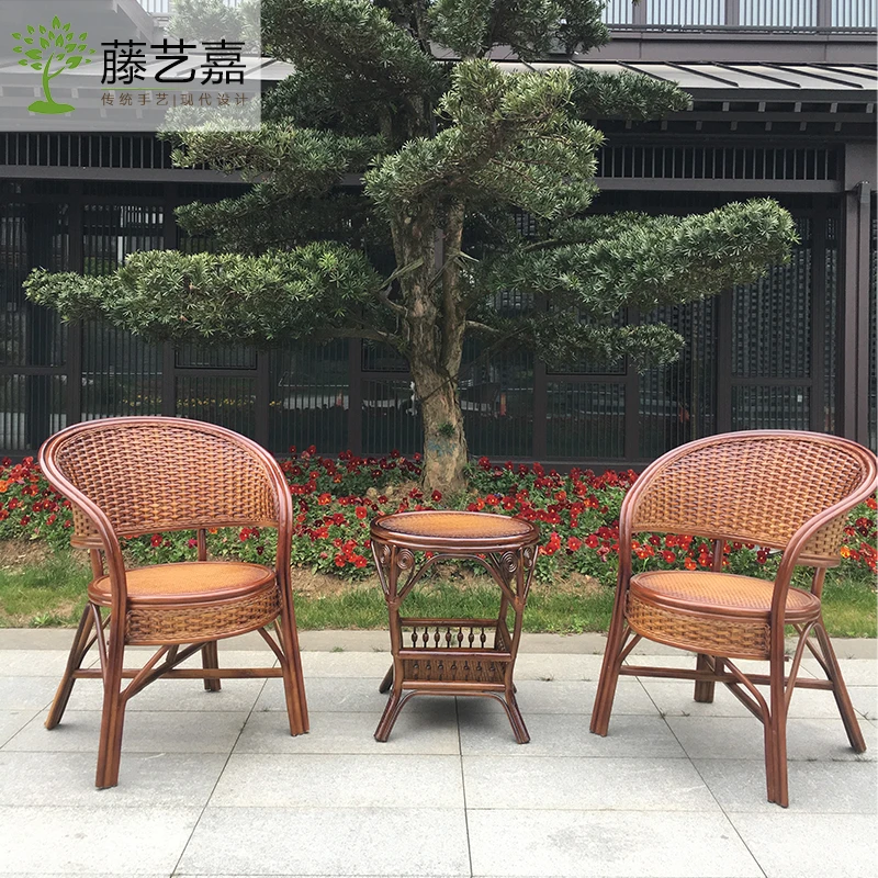 藤家用阳台庭院椅餐椅家具庭院酒店椅真藤院子户外三件套藤椅