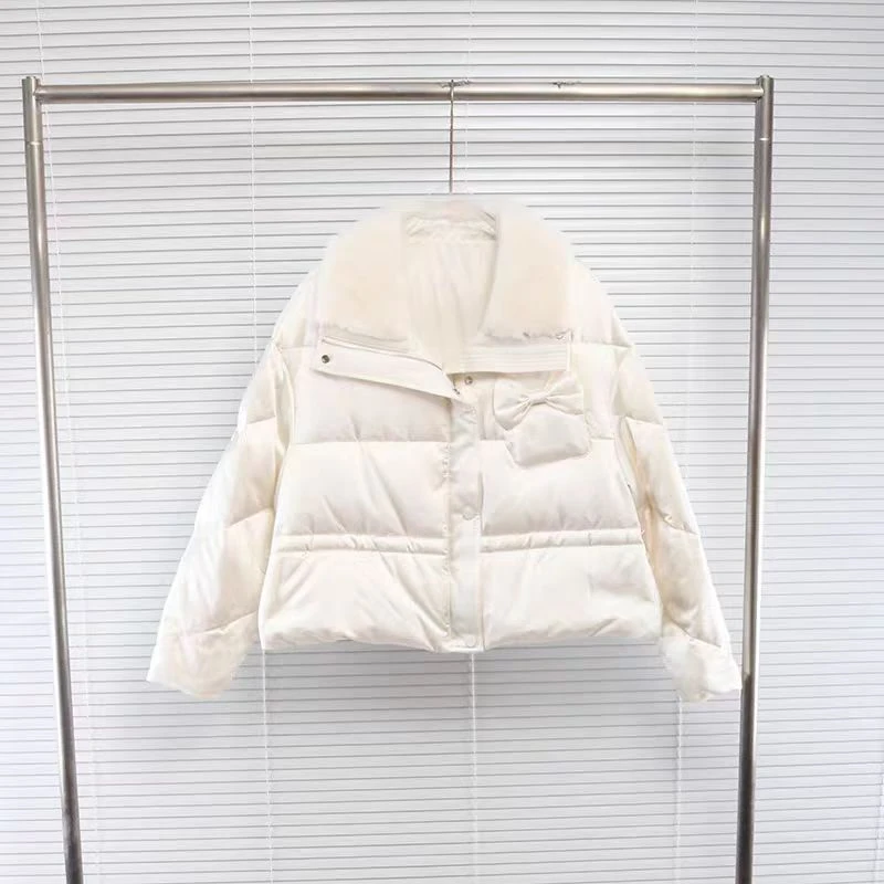 ZM24年冬季新款水貂毛蝴蝶结减龄桑蚕丝鹅绒羽绒服（61322）
