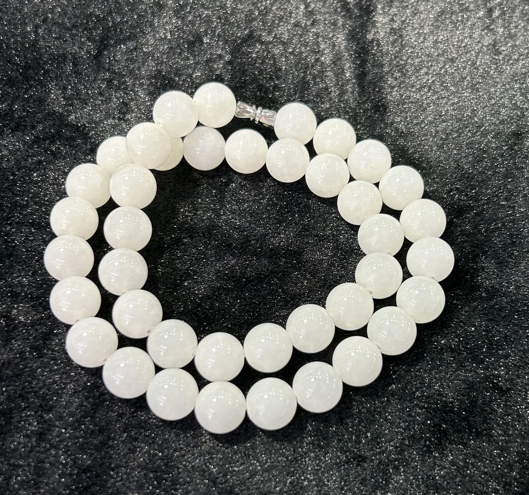 雷鹿~和田玉白玉12m项链