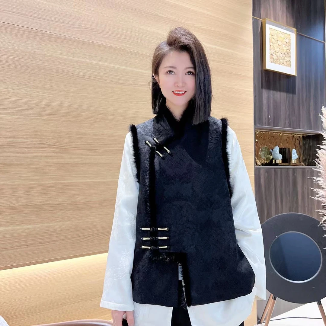 满满出品『山水纹拼毛国风棉马夹』23343国风穿搭新中式百搭设计师