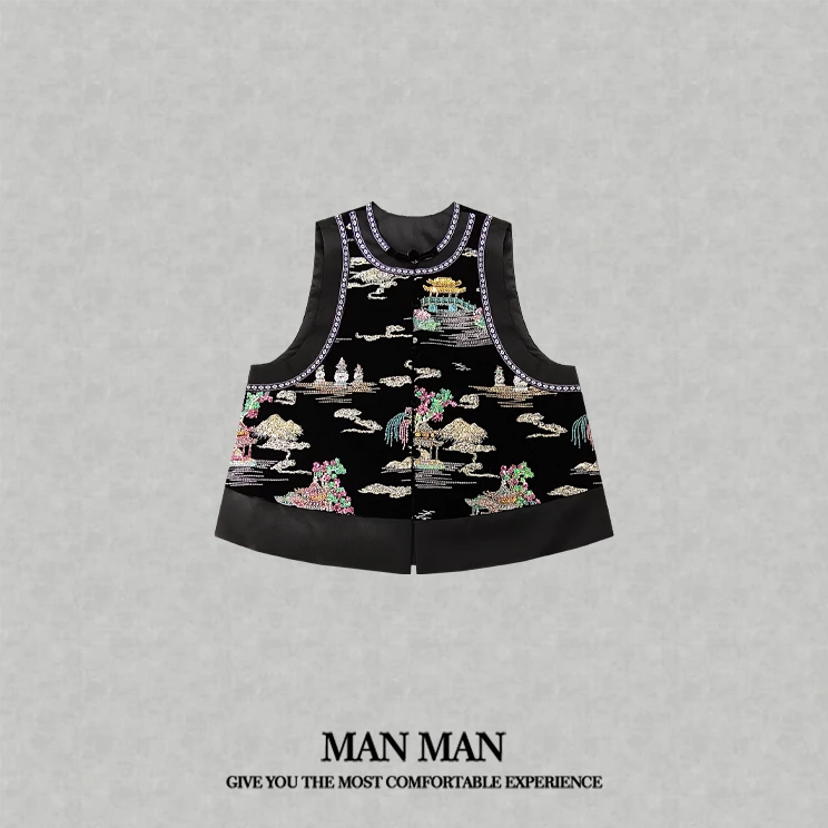 『仙阁图新中式重工珠绣国风马甲』24274