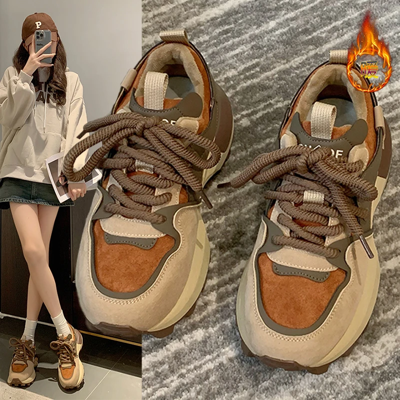 运动鞋女2023新款秋冬季女鞋小蛮腰阿甘加绒厚底老爹鞋百搭跑步鞋