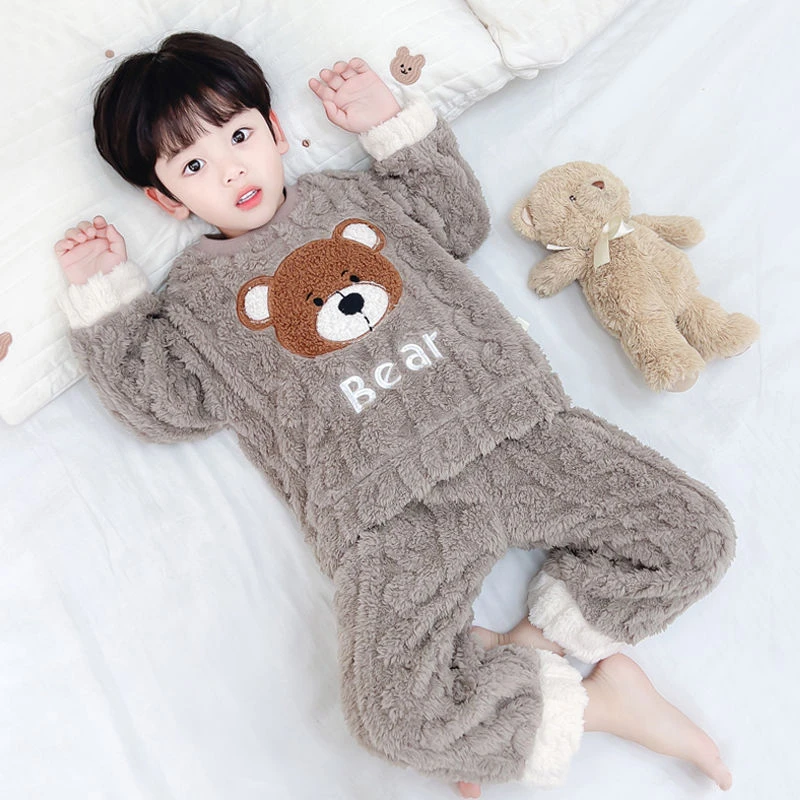 男童家居服套装新款卡通秋冬季秋冬款加绒宝宝儿童保暖加厚珊瑚绒