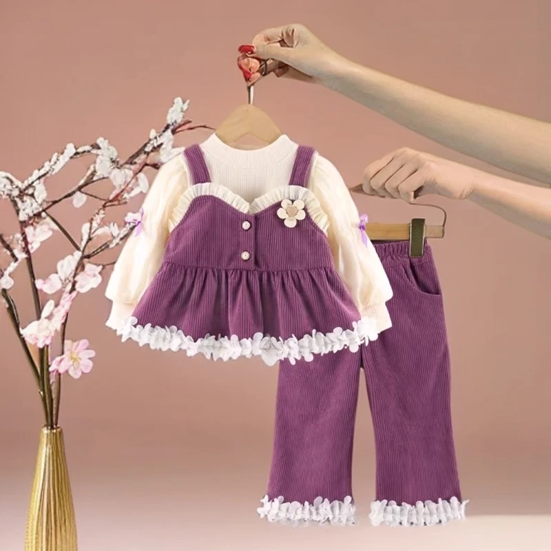 女宝宝洋气秋装套装新款儿童女衣服休闲裤公主吊带裙套装1501