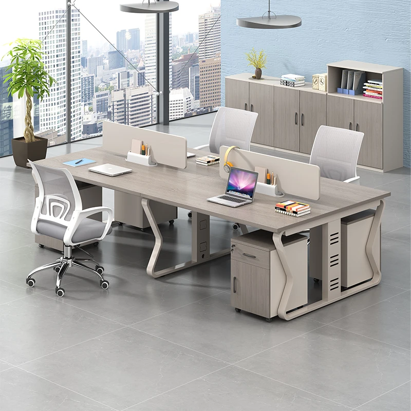 职员办公桌椅组合246人位办公室电脑桌员工位简约带隔挡板钢架桌