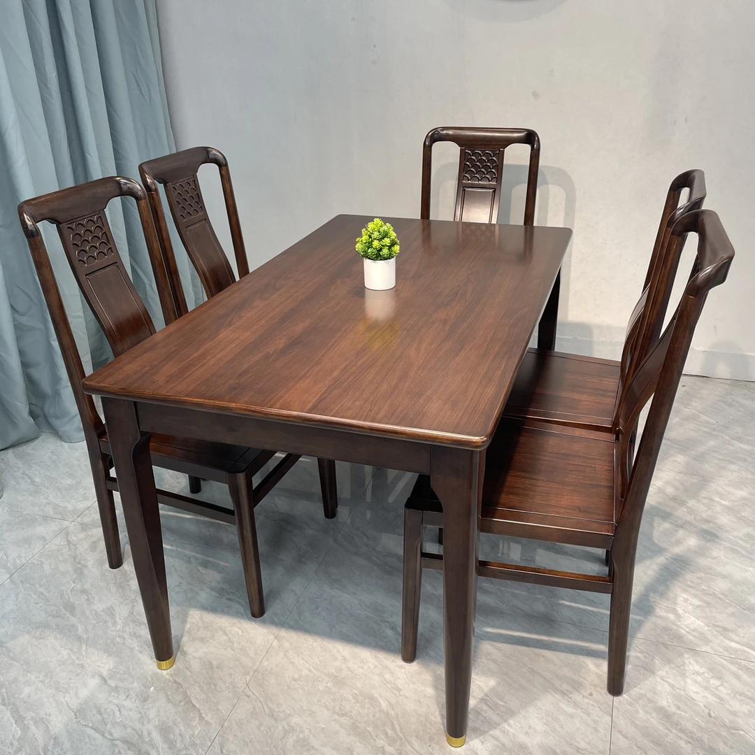 新中式乌金木餐桌椅组合岩板家用长方形西餐桌小户型餐厅吃饭桌子