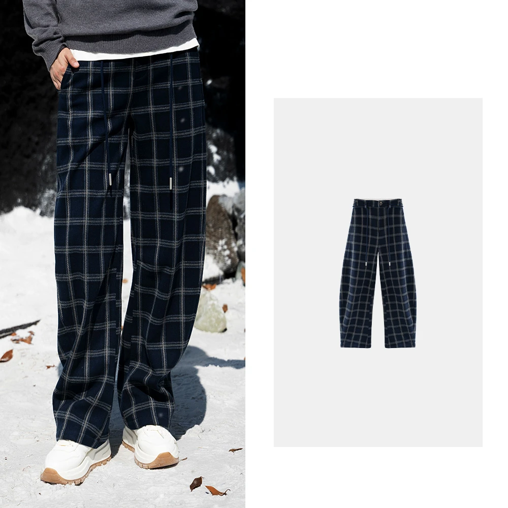 DYCE 加绒格纹弯刀裤宽松休闲百搭长裤子LJKZ2369