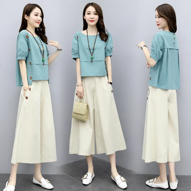 时尚阔腿裤裙套装女装2025新款夏季休闲洋气时髦减龄显瘦两件套潮