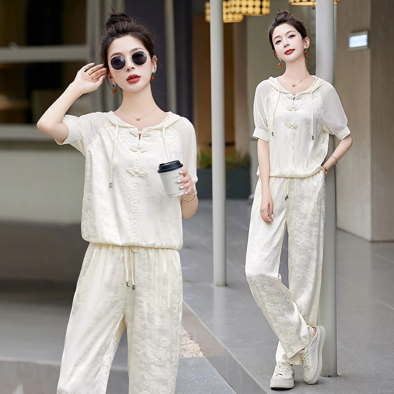 新中式盘扣运动套装女2025夏季新款小个子时尚休闲连帽高端两件套