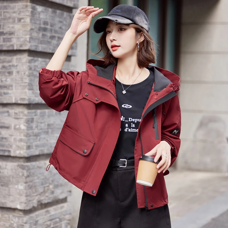 时尚派克服连帽夹克短外套女2025春秋新款工装风衣小个子休闲上衣