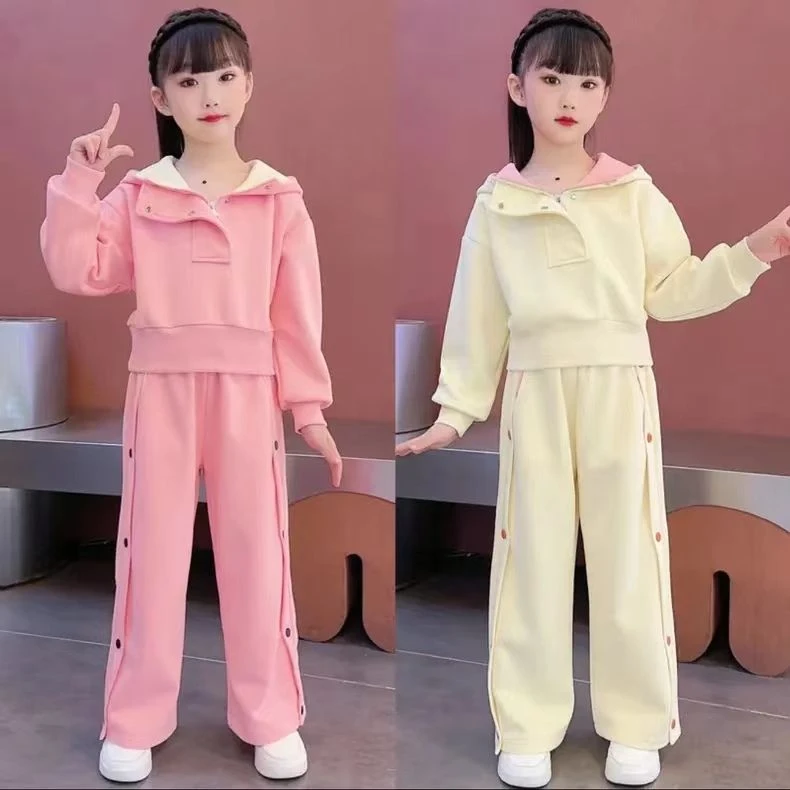 女童运动休闲套装2024年秋季新款韩版洋气中大童网红连帽卫YMS