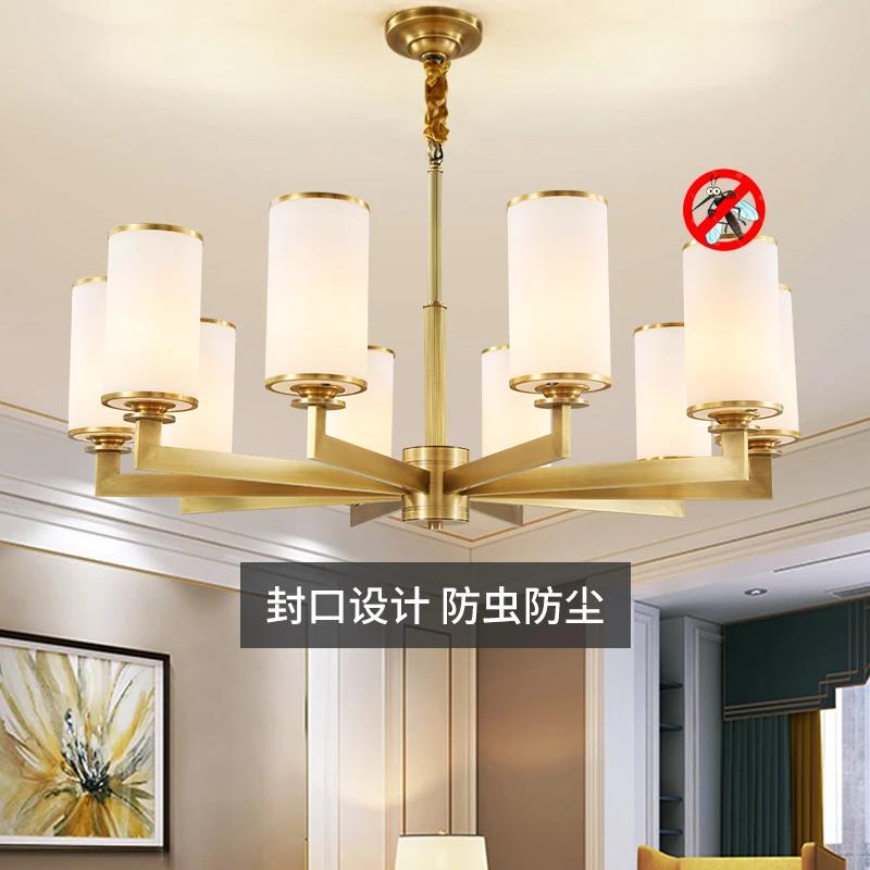 美式简约全铜吊灯欧式现代客厅吊灯大气卧室灯复古餐厅灯书房灯具