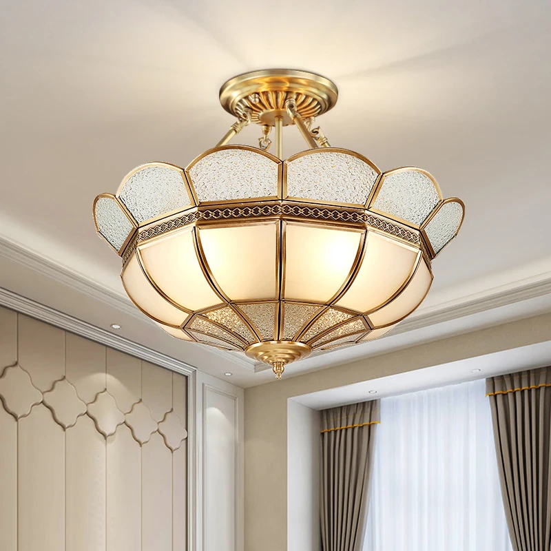 美式全铜吸顶灯餐厅卧室简约门厅现代书房灯复古玄关半吊房间灯具