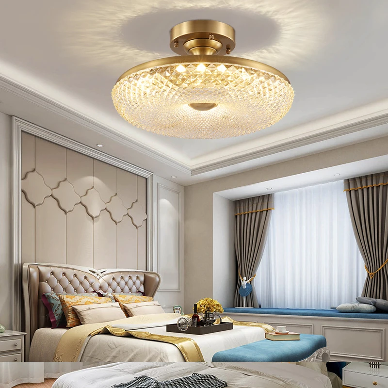 美式轻奢全铜吸顶灯简约卧室书房灯客厅过道走廊阳台水晶吸顶灯具