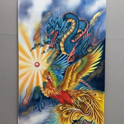 绘画竖幅四尺工笔龙凤贾敏