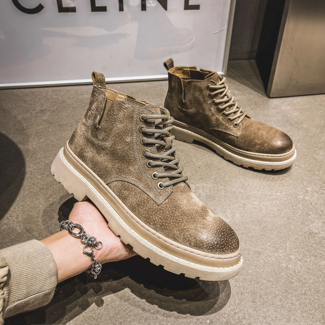 男款秋季2024年潮流复古时尚马丁靴高帮休闲英伦百搭沙漠工装棉鞋