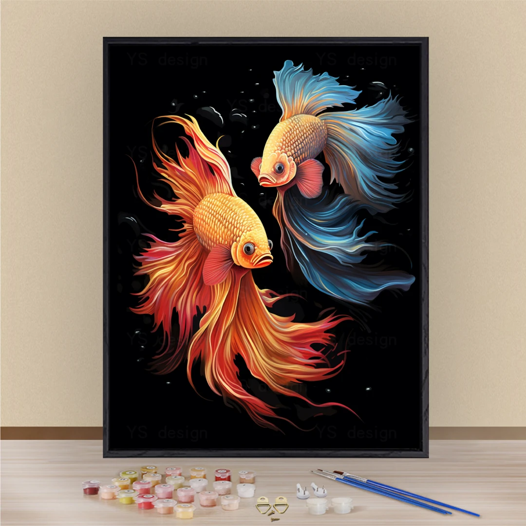 锦鲤数字油画diy填色创意礼物手工涂色油彩装饰画客厅玄关DIY油画